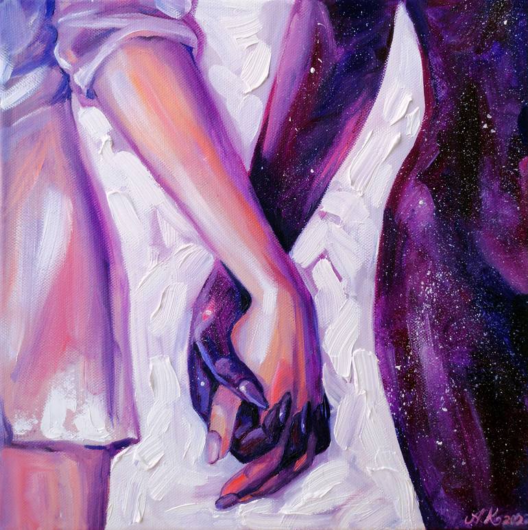 Cosmic love triptych - part 2, Holding hands Painting by