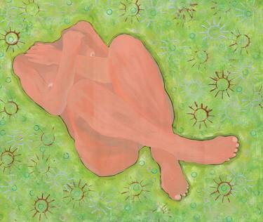 DROWNING_4 body, girl, woman, home, decorative, interior, meadow, green, grass, pink, figure, figurative thumb