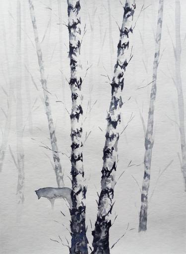 Wolf with birches VI thumb