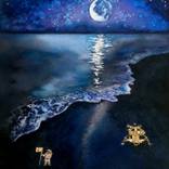 Mysterious Moon Landing, Surrealist Watercolor by Hannah Rothstein