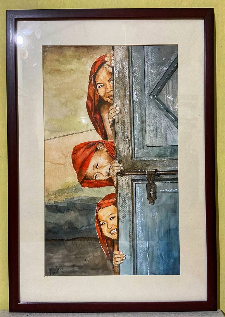 Original Expressionism Children Painting by Ria Das