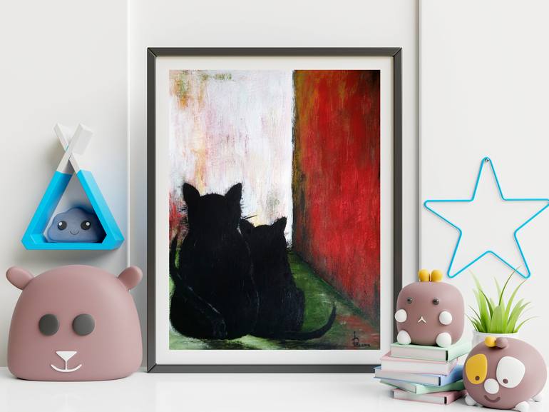 Original Abstract Cats Painting by Iulia Paun