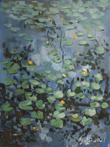 WATER LILIES – original painting cold palette impressionistic style water peaceful 2021 thumb
