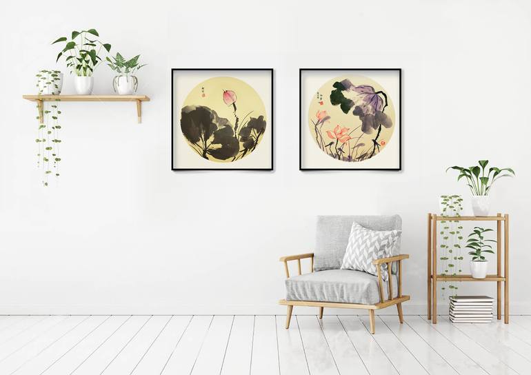 Original Art Deco Floral Painting by Ran Hao