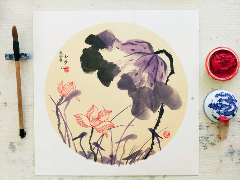 Original Art Deco Floral Painting by Ran Hao