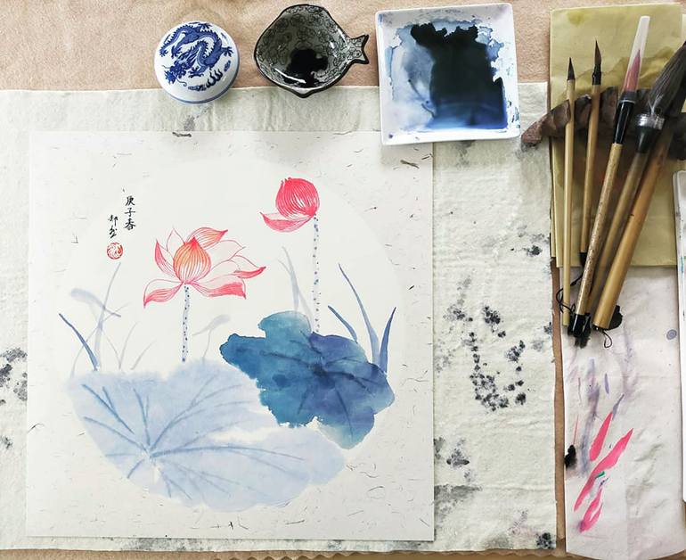 Original Art Deco Floral Painting by Ran Hao