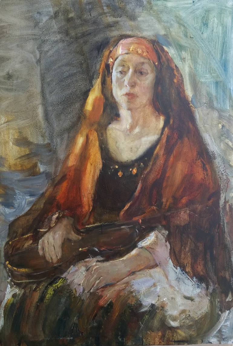 Woman with a violin Painting by Zhenya Machkovska | Saatchi Art