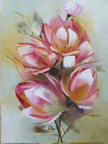 Oil painting tulip 9x12 inches (23x30 cm) stretched on canvas. Flowers for a small gift. Red petals. Nature. Home decor. Original painting thumb