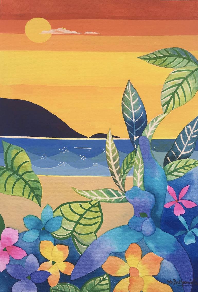 Original Botanic Painting by Mjose Brignardelli  Illustration Art on Paper  Sunset