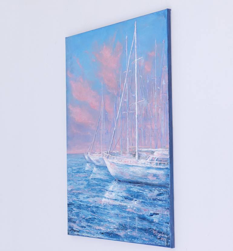 Original Impressionism Boat Painting by Galina Vasiljeva