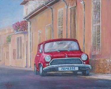 Retro Car. Red Mini Cooper. Cyprus thumb