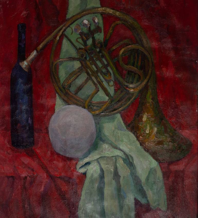 Still life with a French horn Painting by Natalia Antonova Saatchi Art