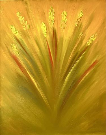Original ears of golden wheat painting | Botanical nature art thumb