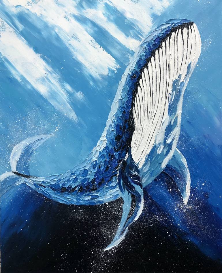 Above bed art decor blue whale painting fish wall art
