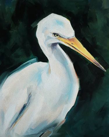 Cattle egret oil painting thumb