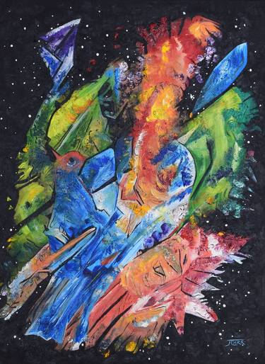 Original Abstract Expressionism Outer Space Painting by J Carr