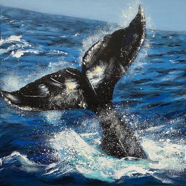 Whale Tail PAINTING Seascape ORIGINAL Animal thumb