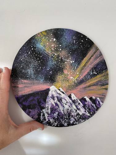 Mountains ORIGINAL Painting on Round Wood thumb