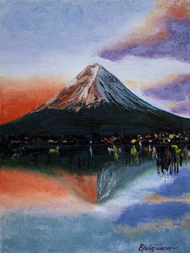 ''Mount Fuji in the sunset'' oil on canvas Landscape Mountain Sunset thumb