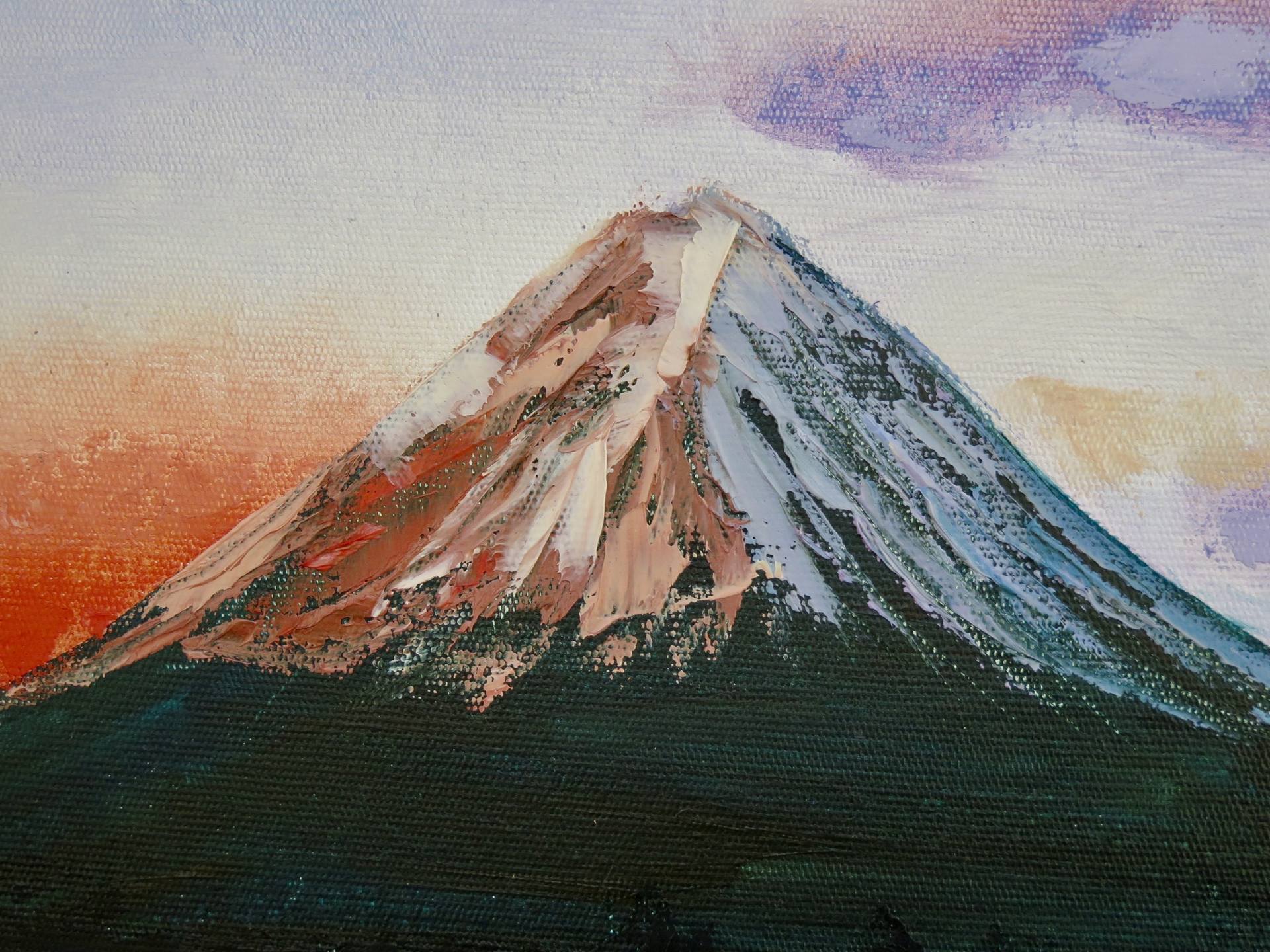 油絵oil canvass Mount Fuji at night.