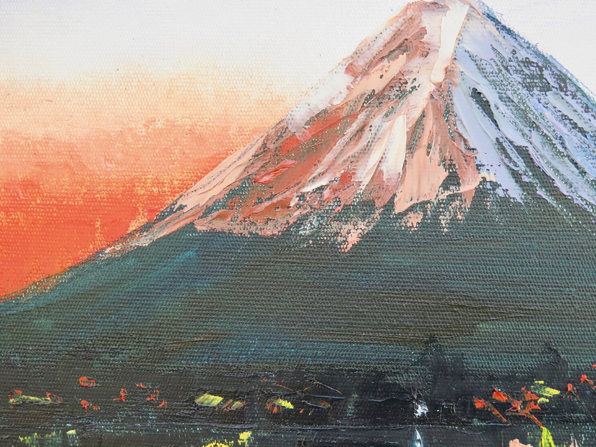 油絵oil canvass Mount Fuji at night. - その他