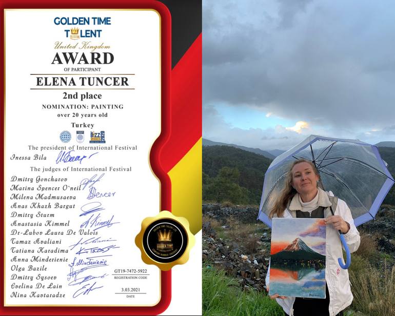 Original Art Deco Landscape Painting by Elena Tuncer