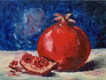 'Red Symphony' Pomegranate Still life Original oil painting thumb