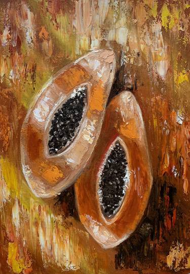 'Orange papaya in morning sun' oil on canvas thumb