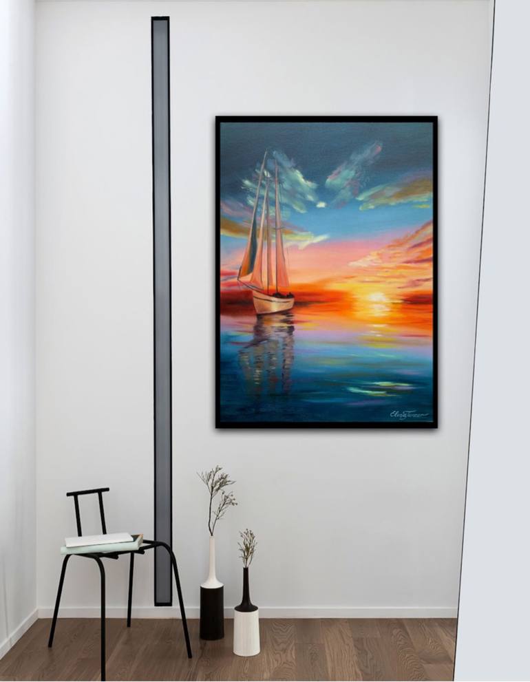 Original Sailboat Painting by Elena Tuncer