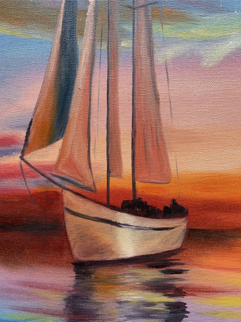 Original Art Deco Sailboat Painting by Elena Tuncer