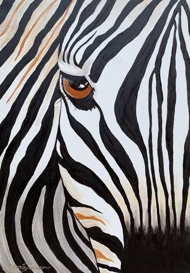'African Zebra' Desert Animal Face, Oil painting on canvas thumb