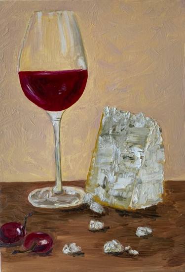 Evening with red wine and cheese Oil Painting thumb
