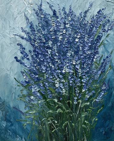 '' The evening lavender'' oil on mini wood board thumb