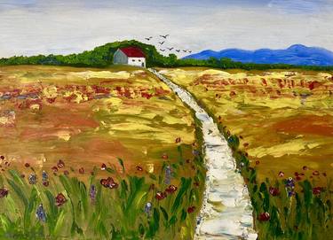 ''Poppies composition'' Red flowers field Landscape Oil Painting thumb