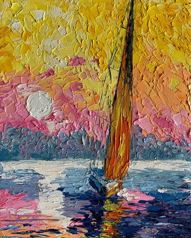''Sailing Yacht Sunset'' Oil Painting thumb