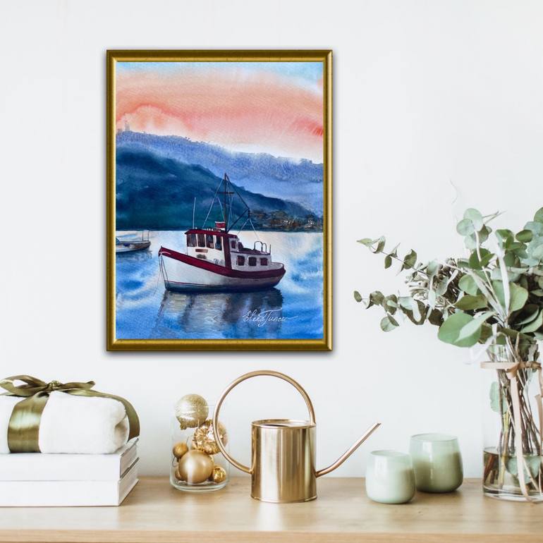Original Conceptual Boat Painting by Elena Tuncer