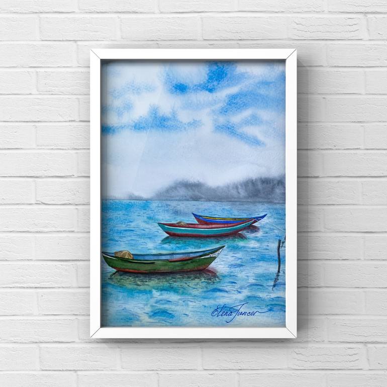 Original Fine Art Boat Painting by Elena Tuncer