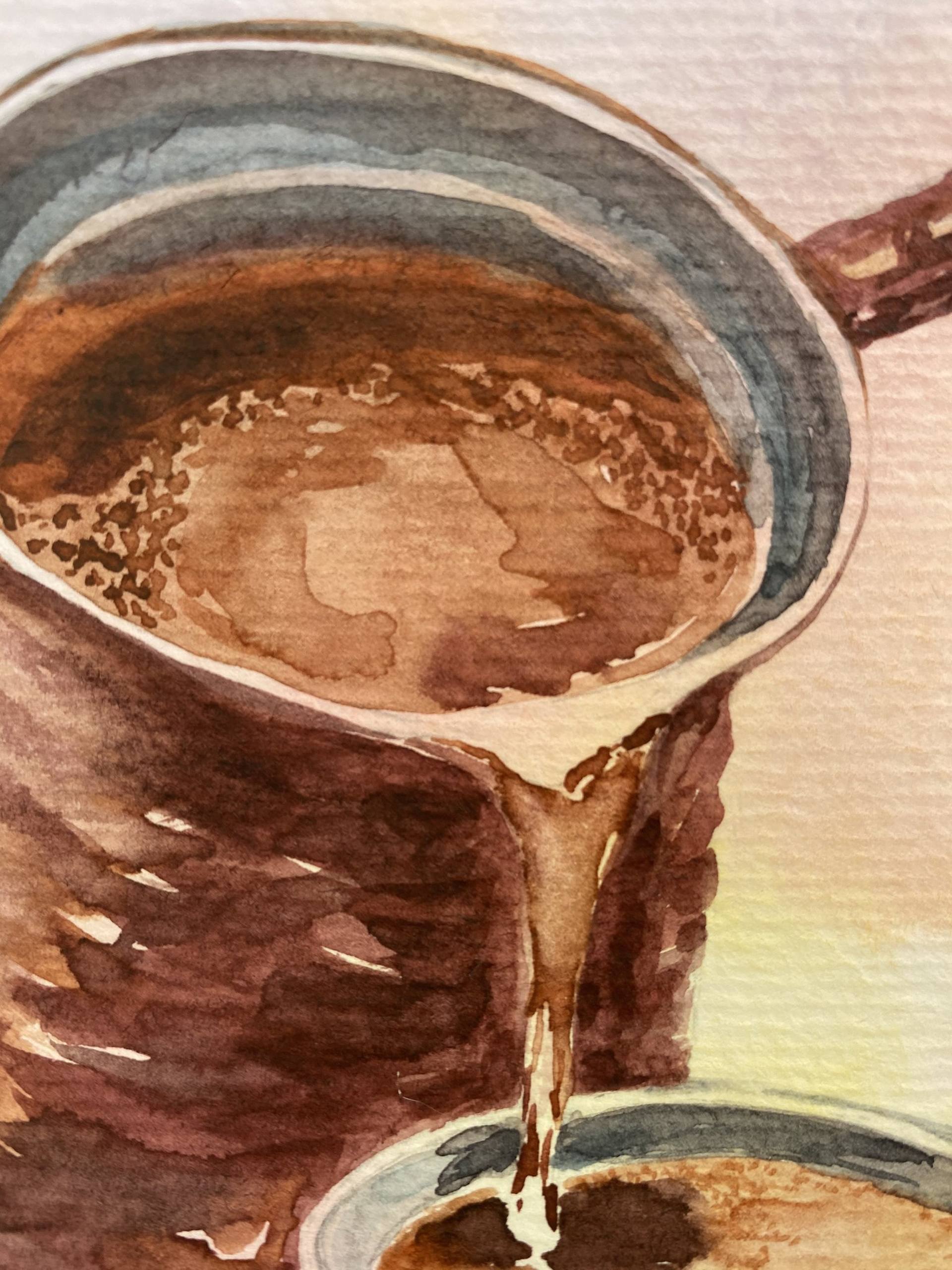 Turkish Coffee Time'' Traditional coffee pouring in Cup, World Culture, Coffee  lover, Watercolor on Paper Painting by Elena Tuncer