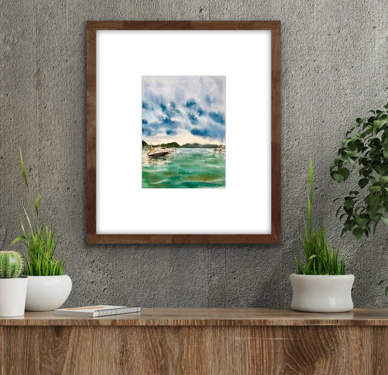 Original Art Deco Seascape Painting by Elena Tuncer