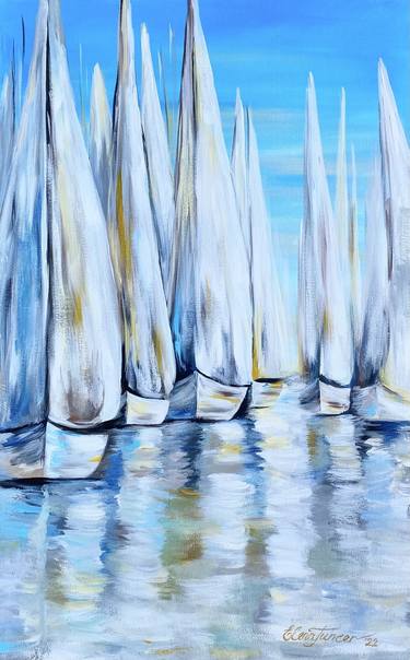 ''Yachts'' Abstract Sailing Boats Marine, Acrylic on Large Canvas thumb