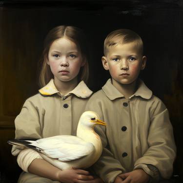 Children and duck Portrait figure Landscape 1410 thumb