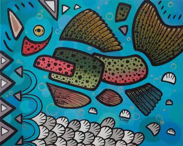 Original Abstract Fish Paintings by Yue Zeng