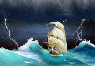 Sailing ship at sea storm thumb