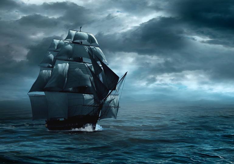 sailing ship painting storm