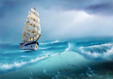 Sailing ship at sea storm thumb