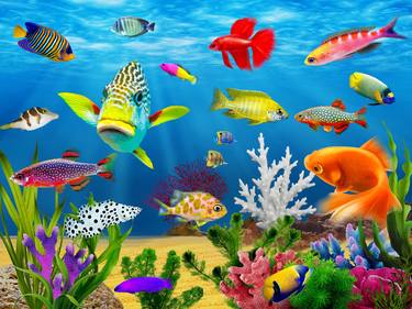 Undersea world. Beautiful seabed with fish. thumb