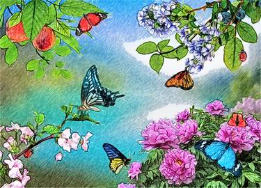 Pencil, butterflies, flowers, nature, botany, insects thumb