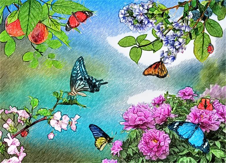 drawings of butterflies on flowers