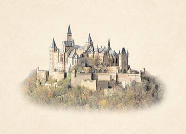 Castle Pensil Drawing Goth Art medieval castle 98653243879 Sketch Small Painting ink drawing, small wall art thumb