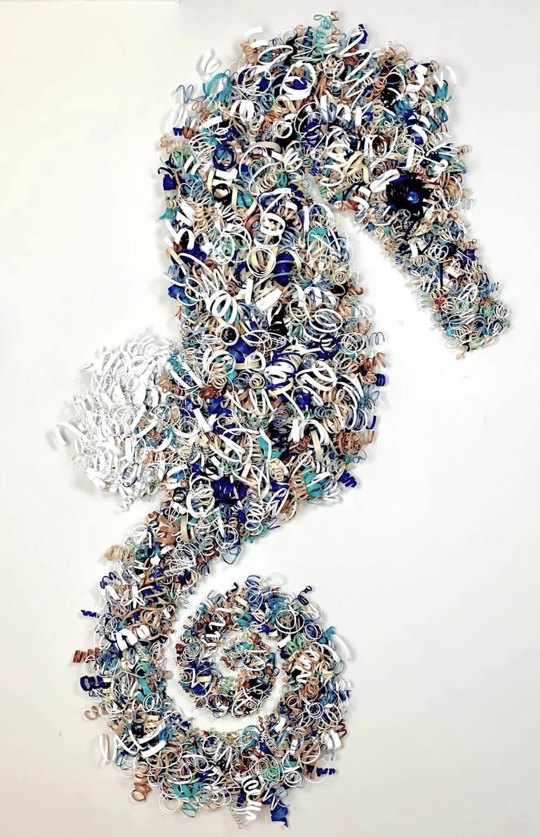 Original Animal Sculpture by Karmin Schafer Hansen | Contemporary Art on Wood | LOST and FOUND Under the Sea #3- Seahorse #1